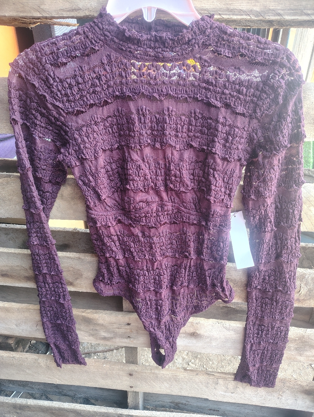 Free People Plum Textured Long Sleeve Bodysuit